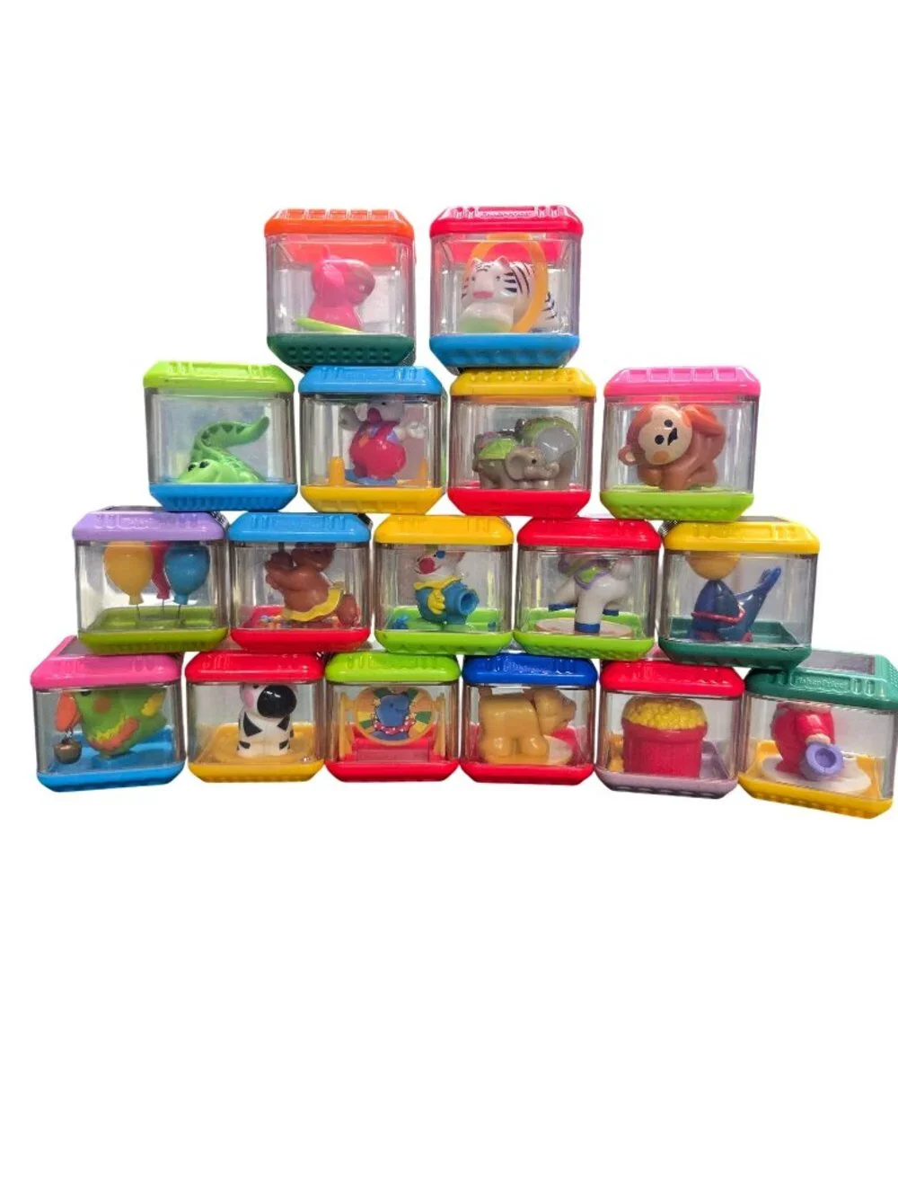 Fisher-Price Peek A Boo Building Blocks Circus Animal Popcorn Bear Lot of 17